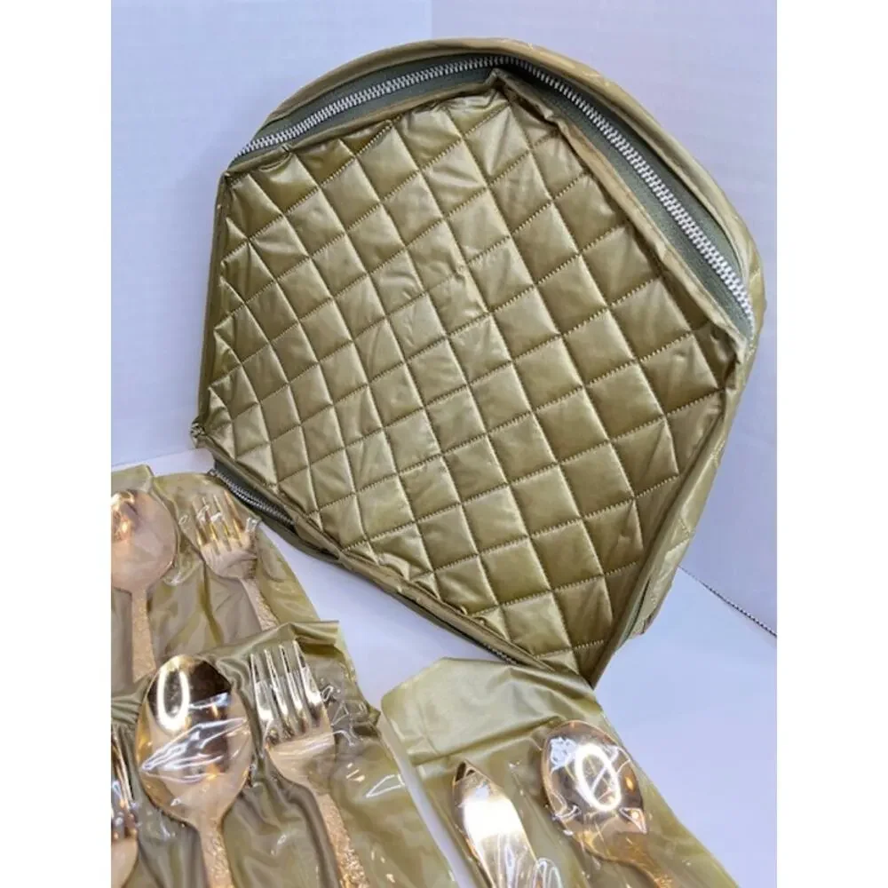 Vintage 1968 Cellini Romanesque Roses Gold Flatware Set 44Pc Japan w/ Case